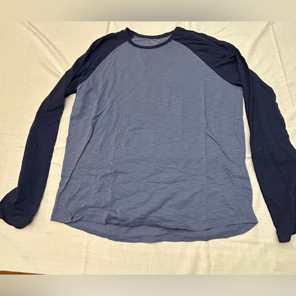 Men's Vince 100% Cotton two tone Blue Long Sleeve baseball Shirt